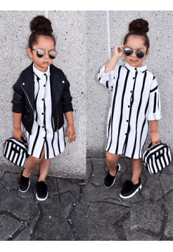 Дитяче плаття-сорочка в смужку чорно-біле